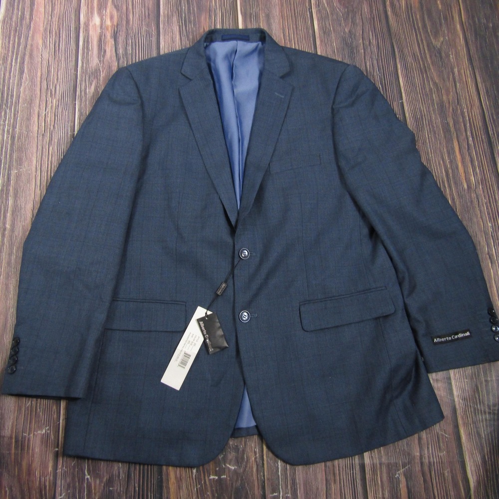 Sport‎ Coat Alberto Cardinali Mens 46 Blue Check 2 Piece Jacket Wedding Business